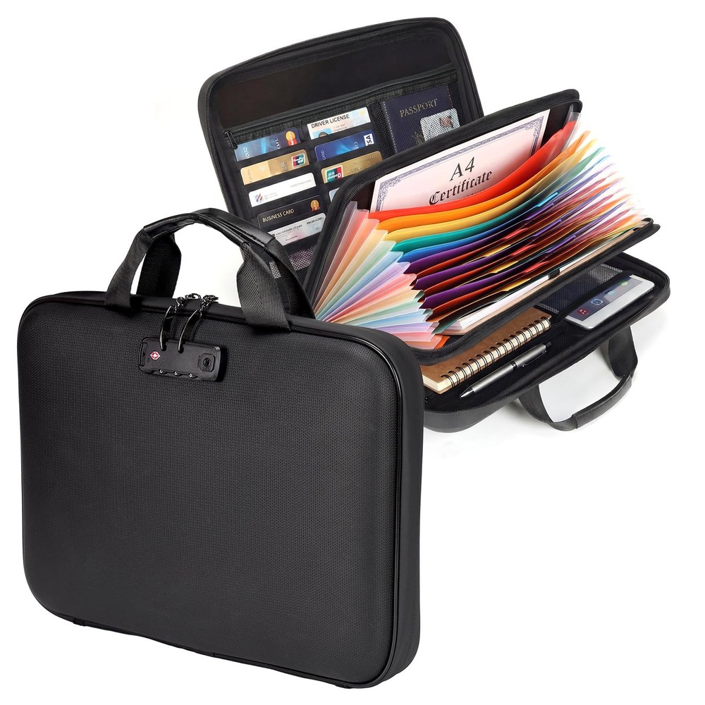 Fireproof Document Boxes with TSA Lock, Upgraded 16 Pockets Fireproof＆Water R...