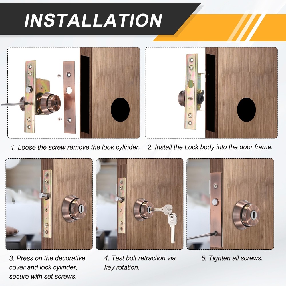 Storefront Door Mortise Lock Circle Bolt with Internal Lock 3 Keys, Silver