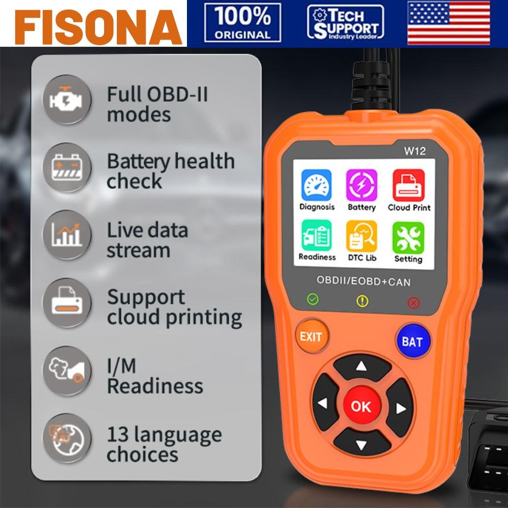 FISONA W12 OBD2 Scanner OBD Code Reader Diagnostic Tool Check Engine Fault USA