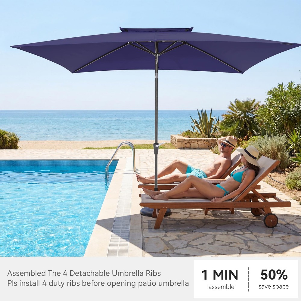 VEGOND 6.6x10ft Rectangular Patio Umbrella,Outdoor Double Top Table Navy