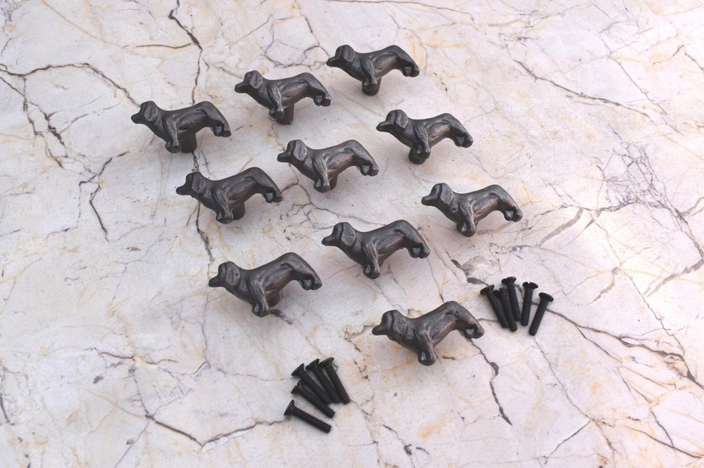 Vintage Dog Shape cast iron cabinet drawer door Gate knobs handles pull 10pcs
