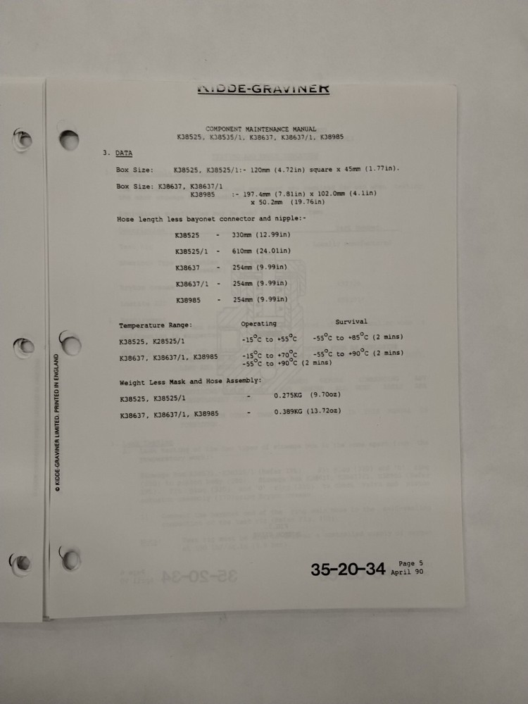 Kidde-Graviner Mask Stowage Box Assemblies Component Maintenance Manual-Original