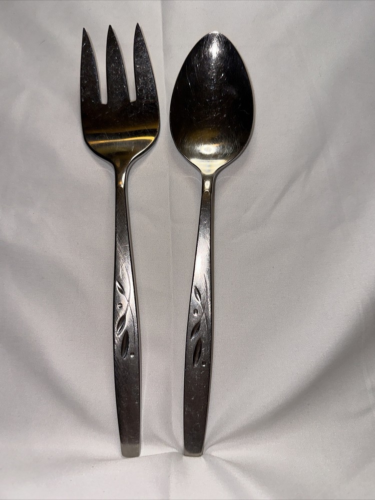 Oneida Cube WILL O' WISP Flatware Serving Spoon + Serving Fork Replacement Exc