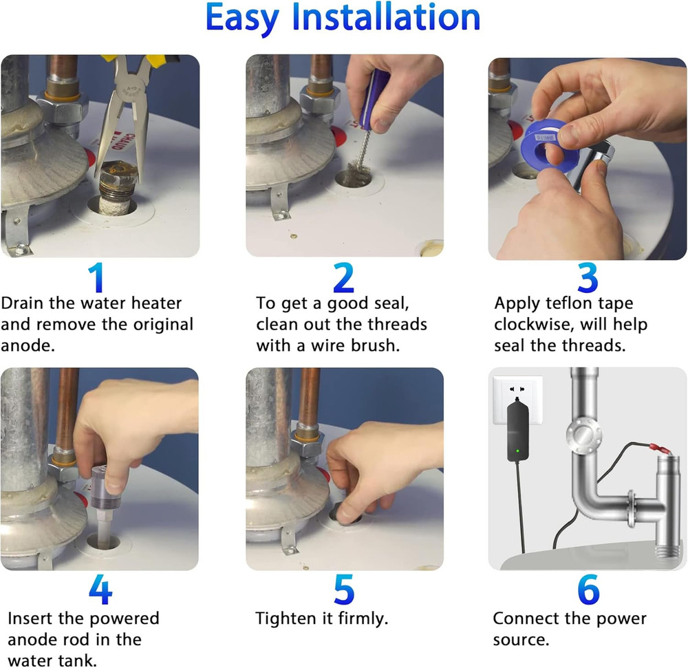 Universal Titanium Anode Rod for 30-80 Gallon Water Heaters, Corrosion Protectio