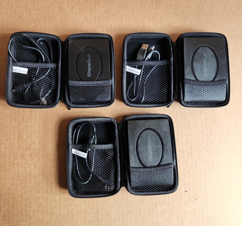 SimpleTech 3 External Hard Drives USB 500GB w/ Cable & Case 5x3 Read Description