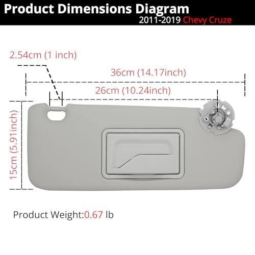 Sun Visor Fits for 2011-2019 Chevy Cruze Driver & Gary(Driver & Passenger Side)