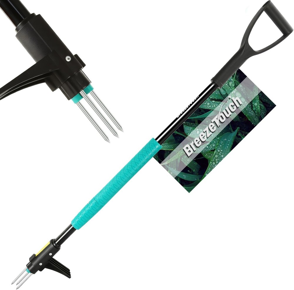 39"Weed Pulling Tool 3-Claw Detachable Puller with Long Handle Heavy Duty Stand