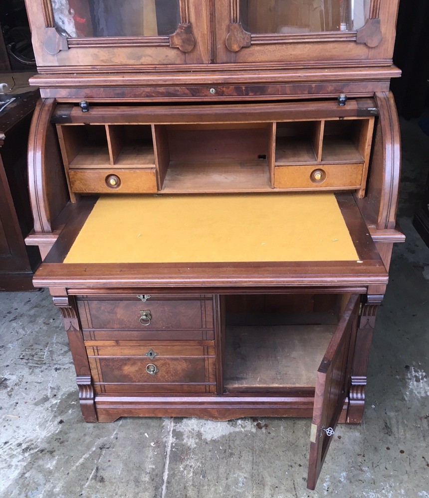 VICTORIAN WALNUT CYLINDER SECRETARY DESK