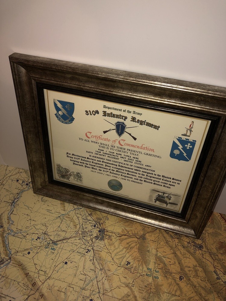 310TH INFANTRY REGIMENT / COMMEMORATIVE - CERTIFICATE OF COMMENDATION