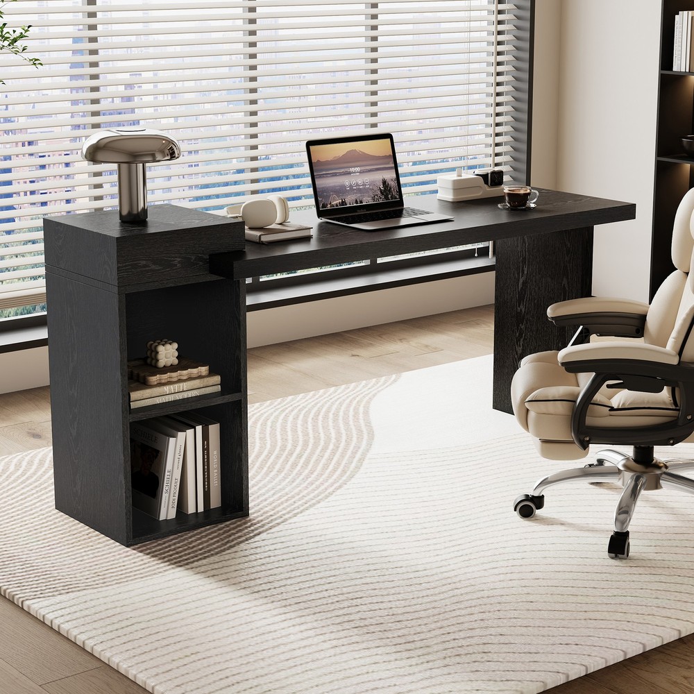 Modern Black Wood Grain Sofa Side Table - MDF Multipurpose Entryway Console Tab