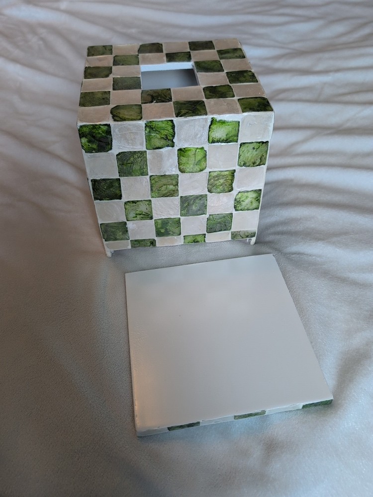 CHI AN HOME 5.7" Square Tissue Box Cover, Handmade Checkered Cube Tissue Box