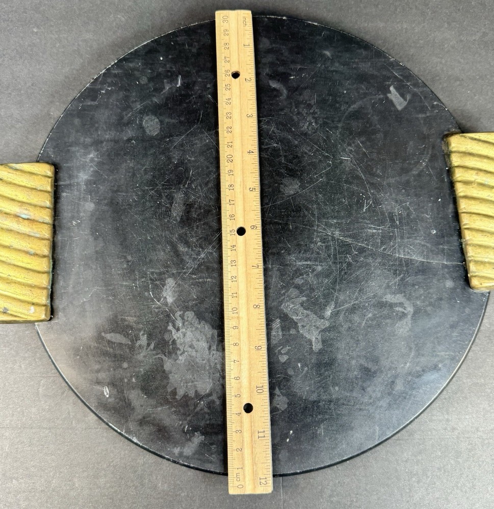 Decorative Round Marvel Tray With Brass Handles