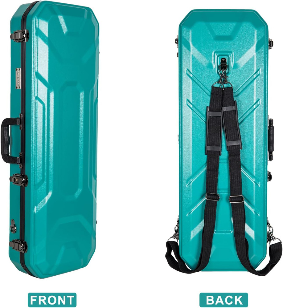 Oblong Case Fits 4/4 Full-Size Violin, Includes Interior Compartment, 2 Bow Hold