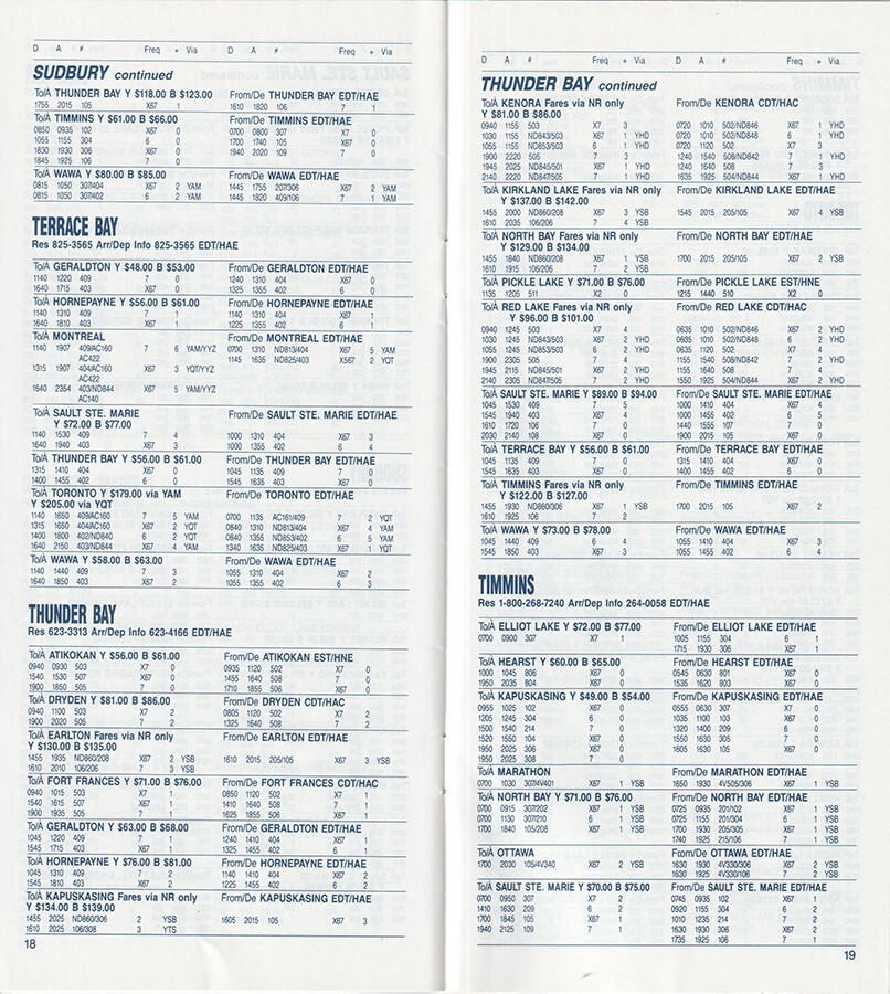 norOntair timetable 1986/04/27