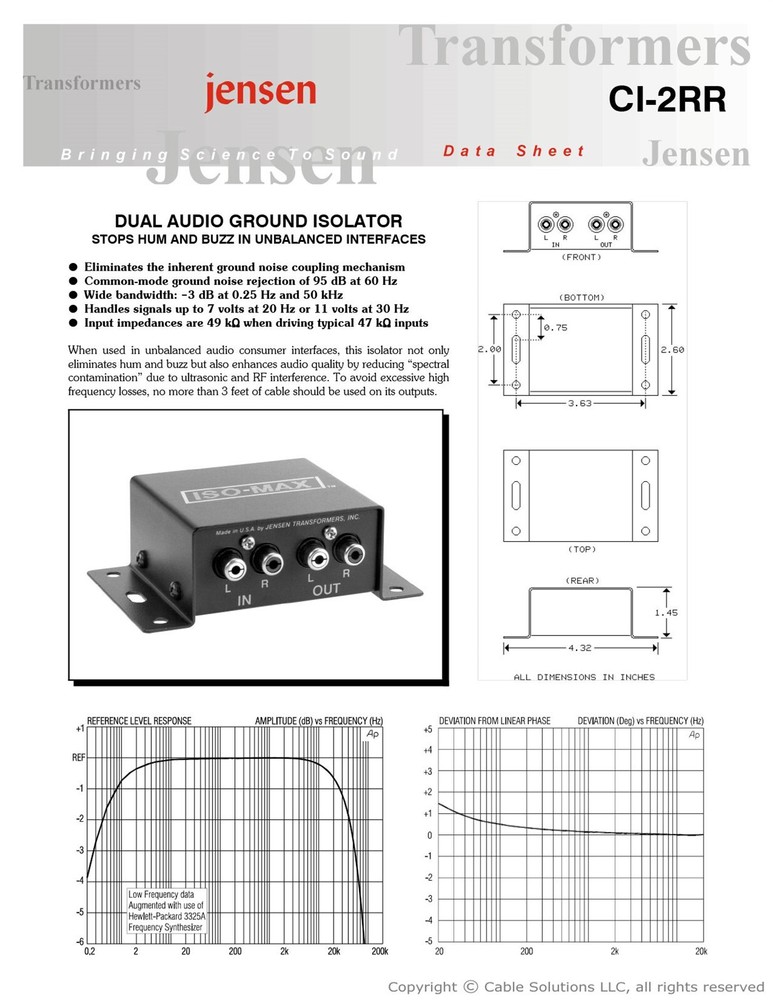 Jensen Transformers CI-2RR ISO-MAX Stereo Audio Hum/Buzz Eliminator/Isolator