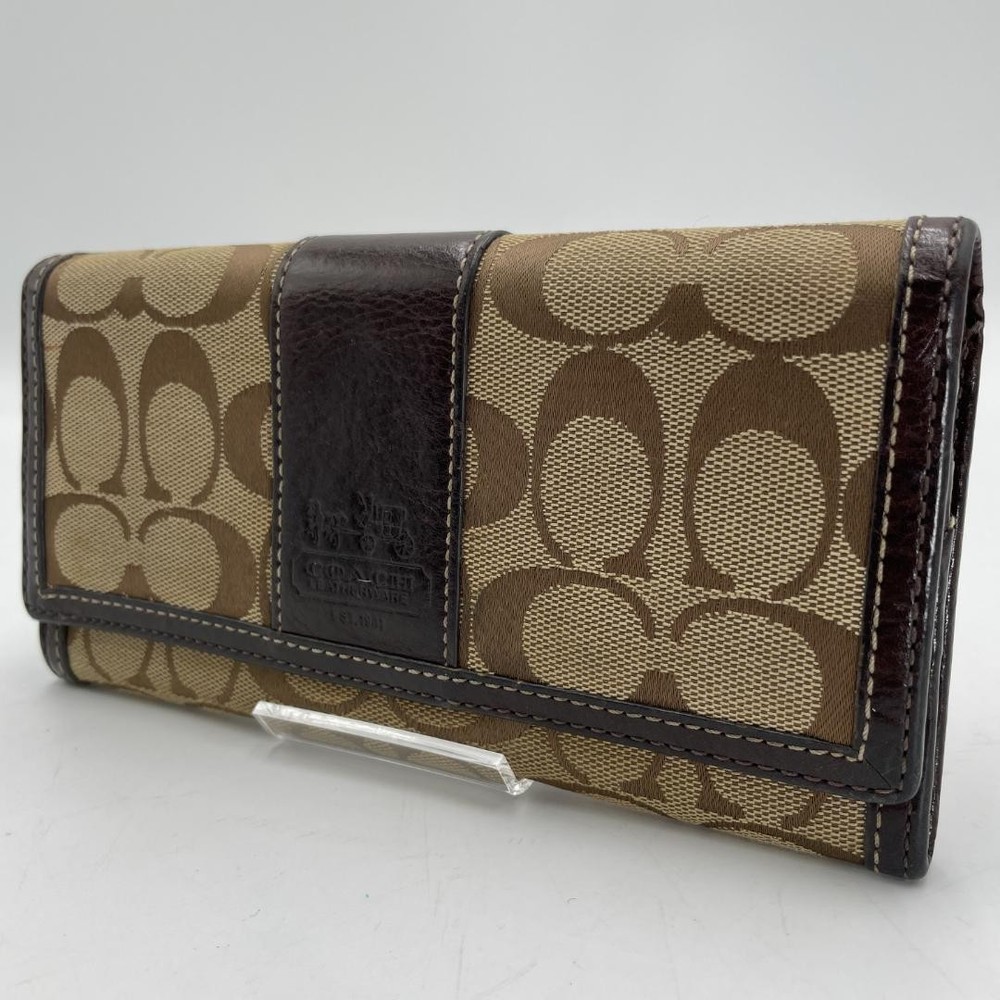 Authentic Coach Long Wallet, Canvas, Brown Signature