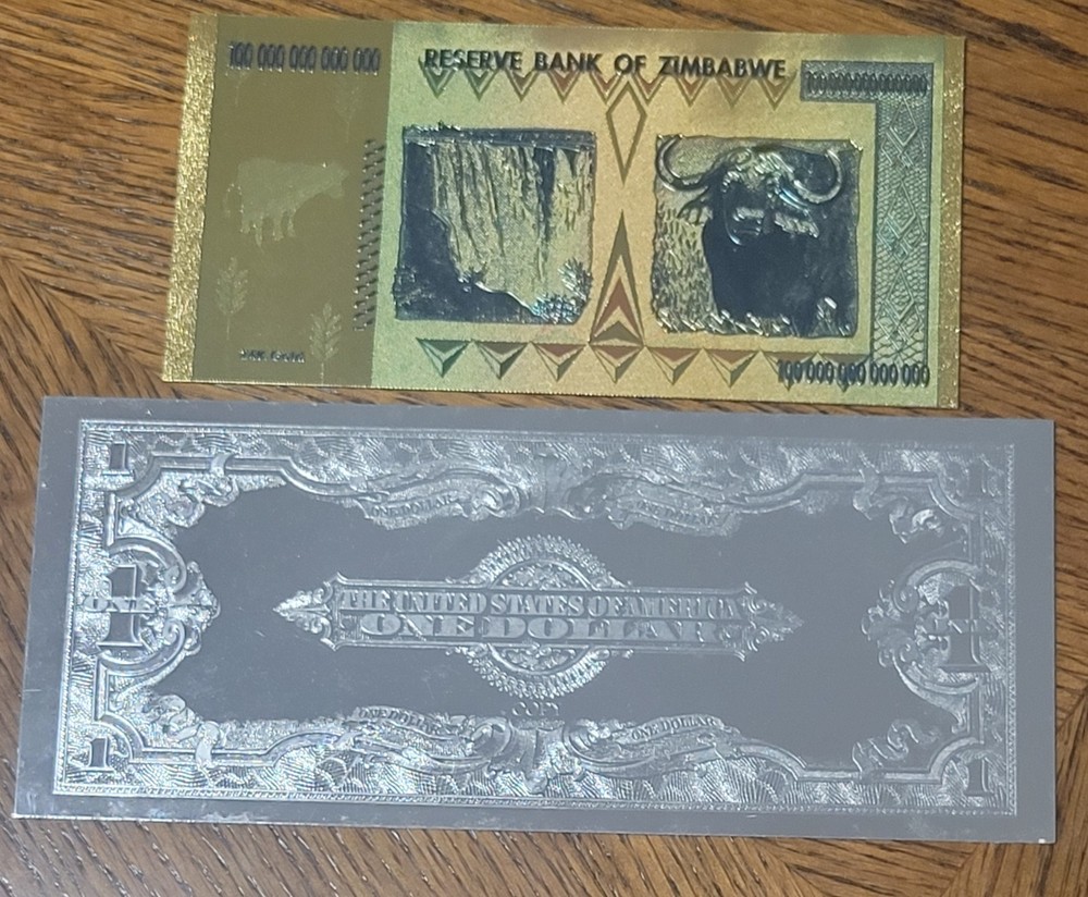 2 banknotes, Silver and Gold plated.