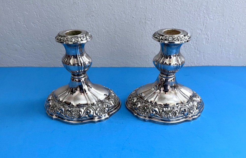 Pair of Vintage Poole Silver Co. Silver Plated Taper Candle Stick Holder #431