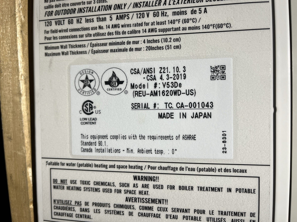 Rinnai V53DeN Outdoor Tankless Water Heater 120k BTU Natural Gas (B-18 #1535)