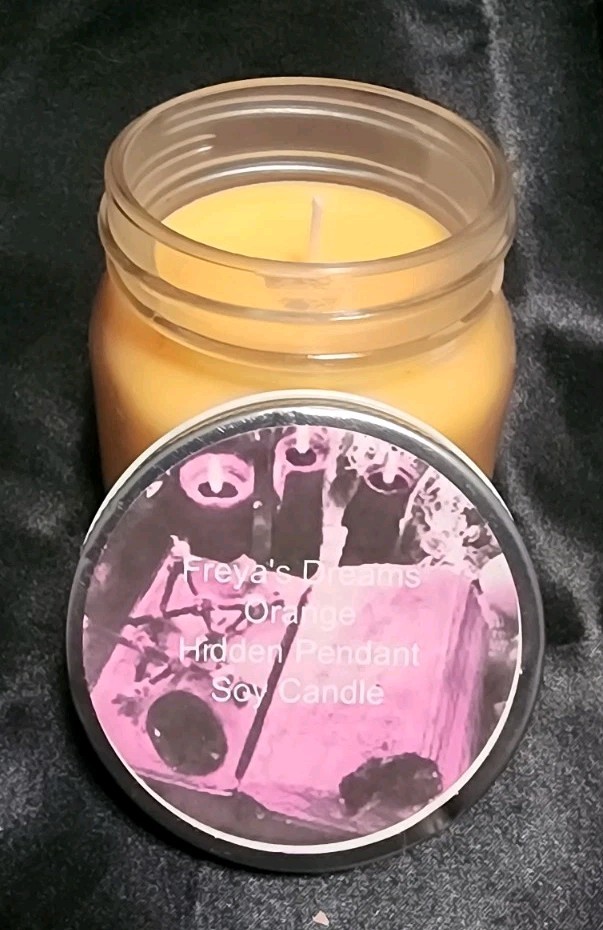 Handmade Orange Scented Spell Candle With Hidden Crystal