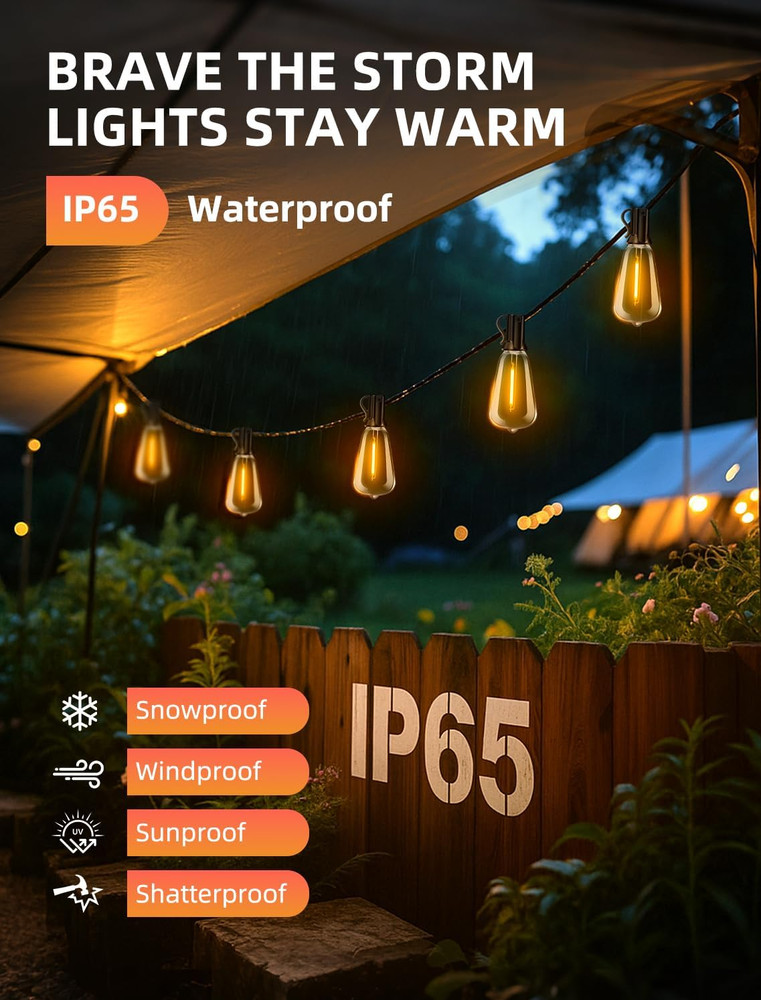 Outdoor Patio String Lights: 100Ft 30M outside Waterproof Light - Remote Dimmabl