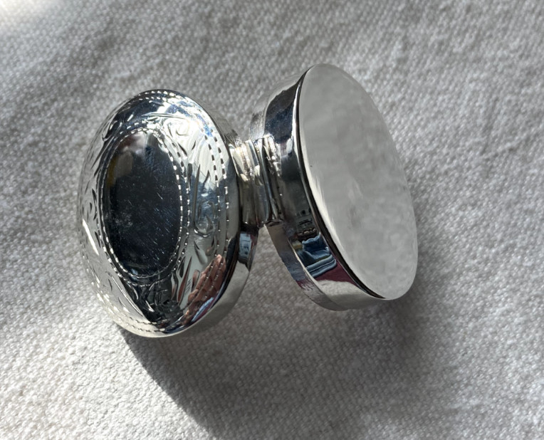 Sterling silver vintage etched oval pill box