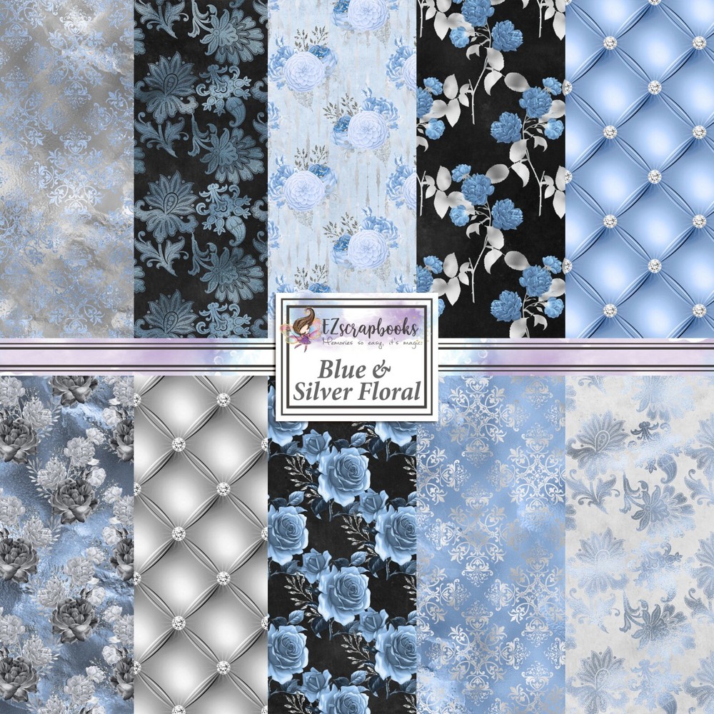 BLUE & SILVER FLORAL - Paper Pack