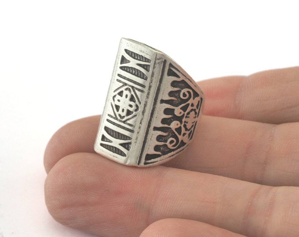 Textured Adjustable Ring Antique Silver Plated Brass 17.5mm 7US inner size 2646