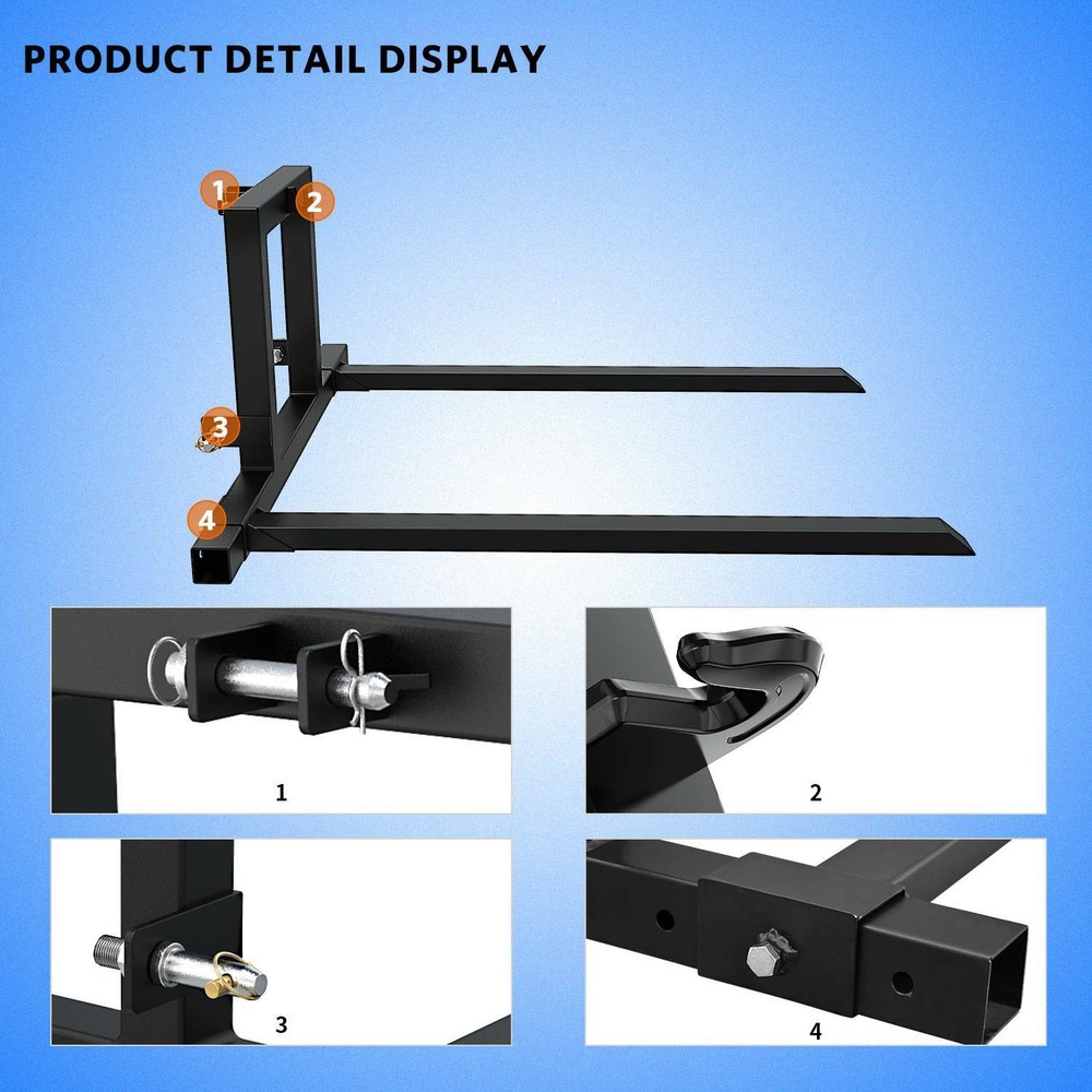 3 Point Hitch Pallet Fork 1500lbs Adjustable Attachments for Category 1 Tractor