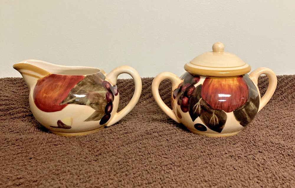 Katherine's Collection Porcelain covered Sugar and Creamer - grape pattern