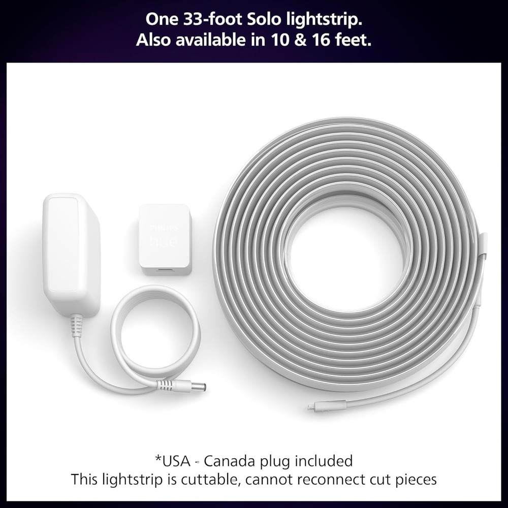 Indoor 33 Ft Smart LED Solo lightstrip Base Kit - 1 Pack - Control with Hue A...