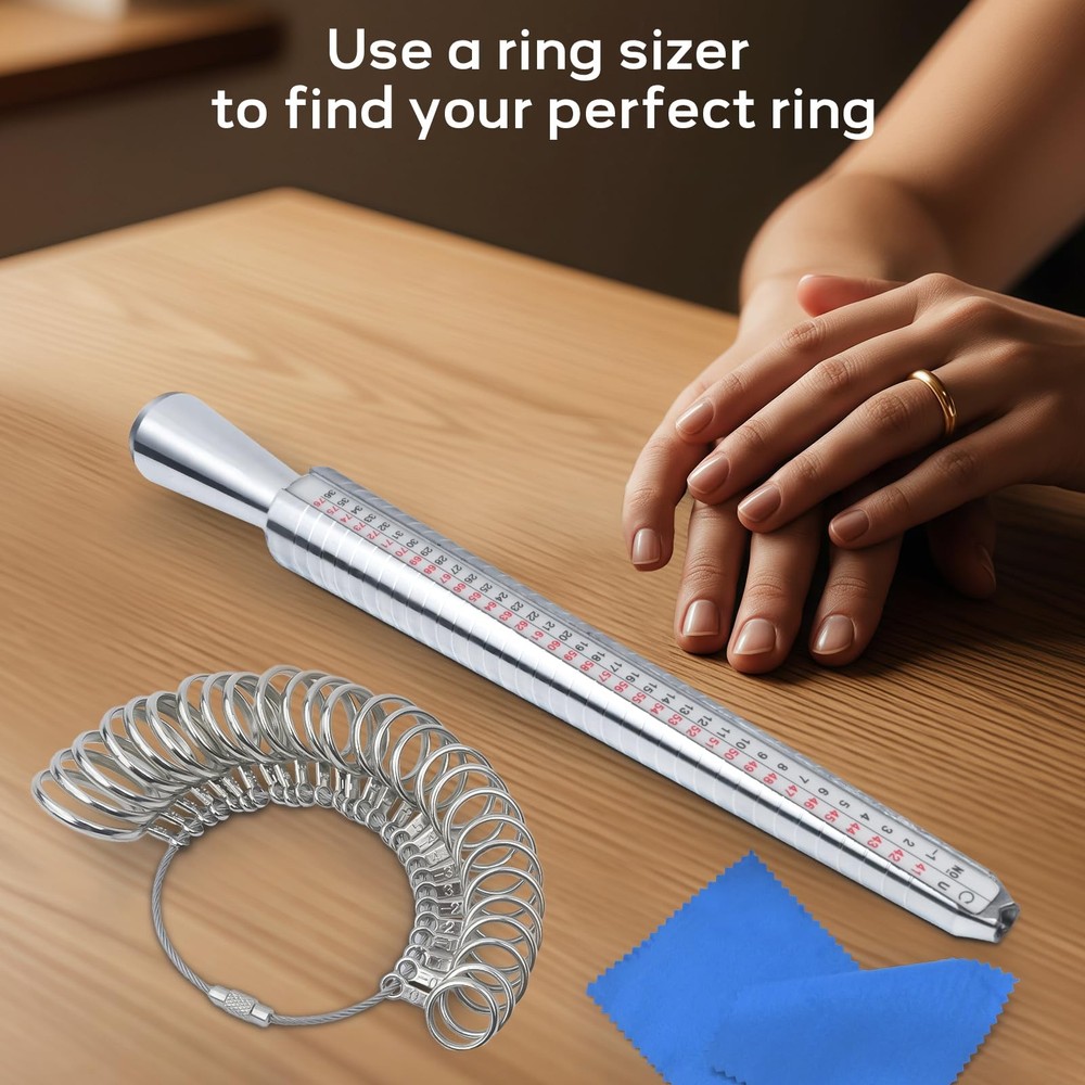Ring Mandrel Sizer Finger Sizing Measuring Stick - 2 pcs, Silver & White