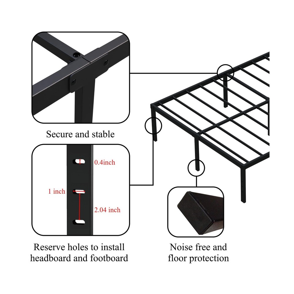 16 Inch Queen Bed Frame No Box Spring Required, Metal Platform Queen Size Bed...