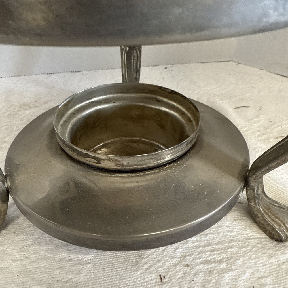 Vtg Silver Chafing Dish With Handle/Cover Pyrex Bowl