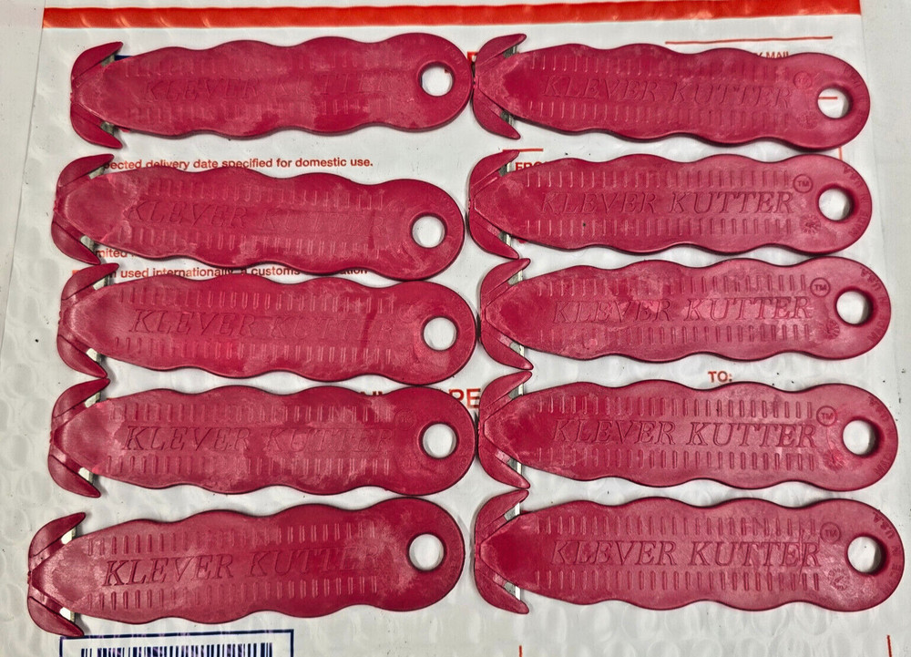 Klever Kutter KCJ-1R Safety Box Cutter, Red, 10 per Pack