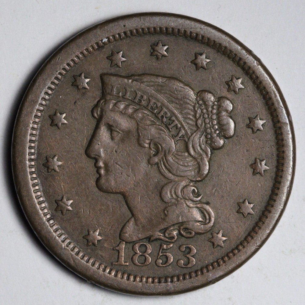 1853 Braided Hair Large Cent XF E165 DCM