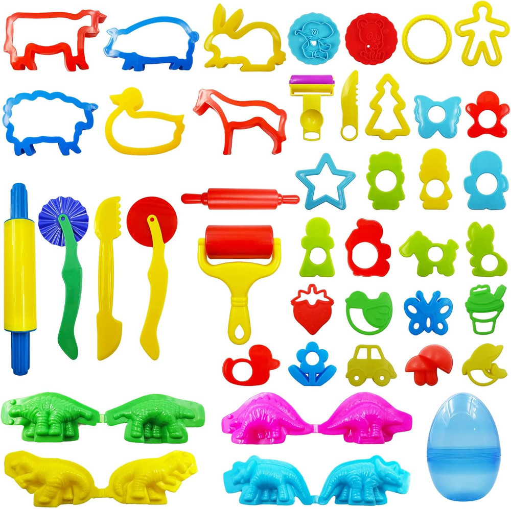 Dough Tools Set for Kids, Various Plastic Animal Molds, Rolling Pins, for Creati