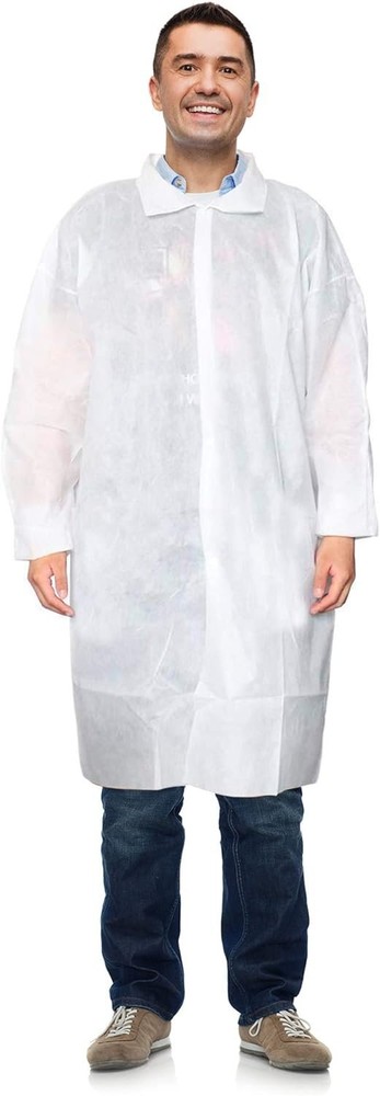 Disposable Lab Coats 30ct White Polypropylene Coats Medium 42" Long