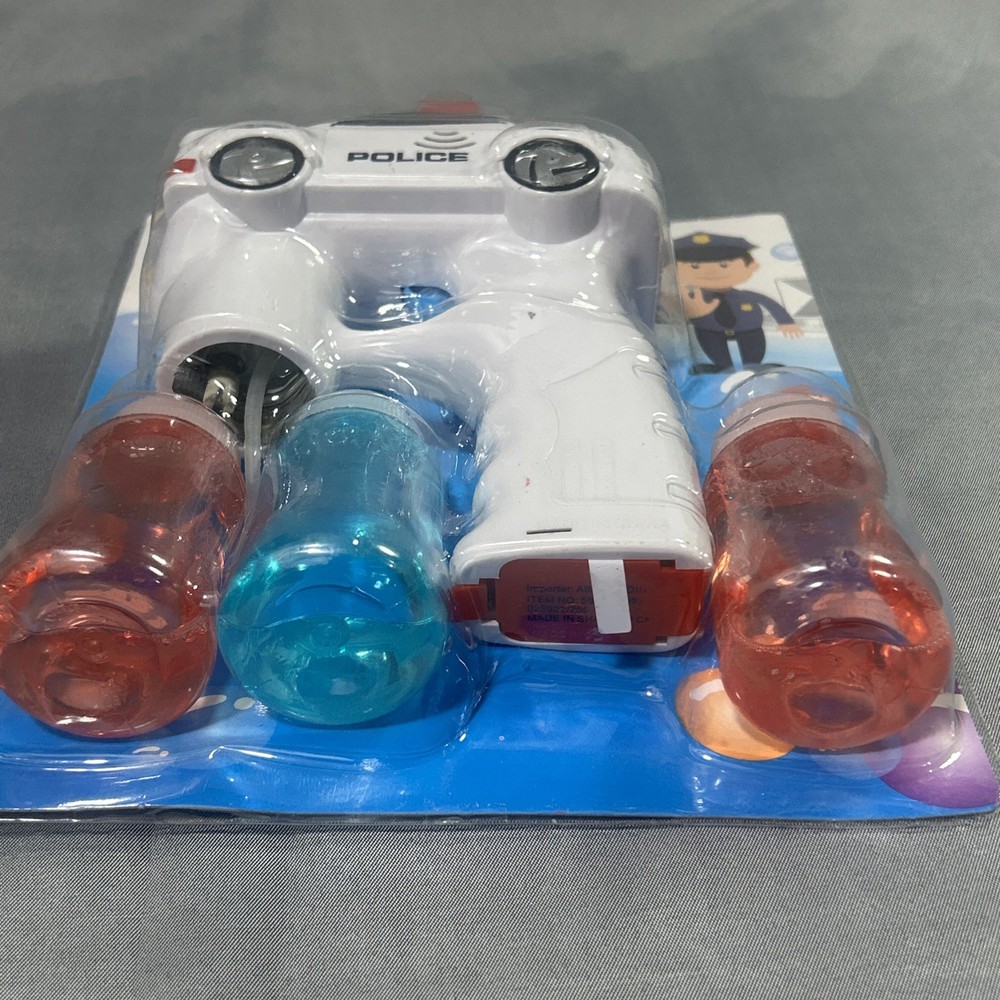 Police Bubble Gun Toy – Light & Sound – Includes 3 Bubble Solution Bottles WHITE