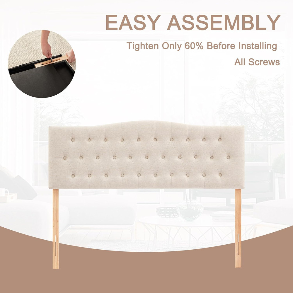 Tufted Upholstered Headboard Queen Size, Sturdy and Durable Solid Wood Bed Headb