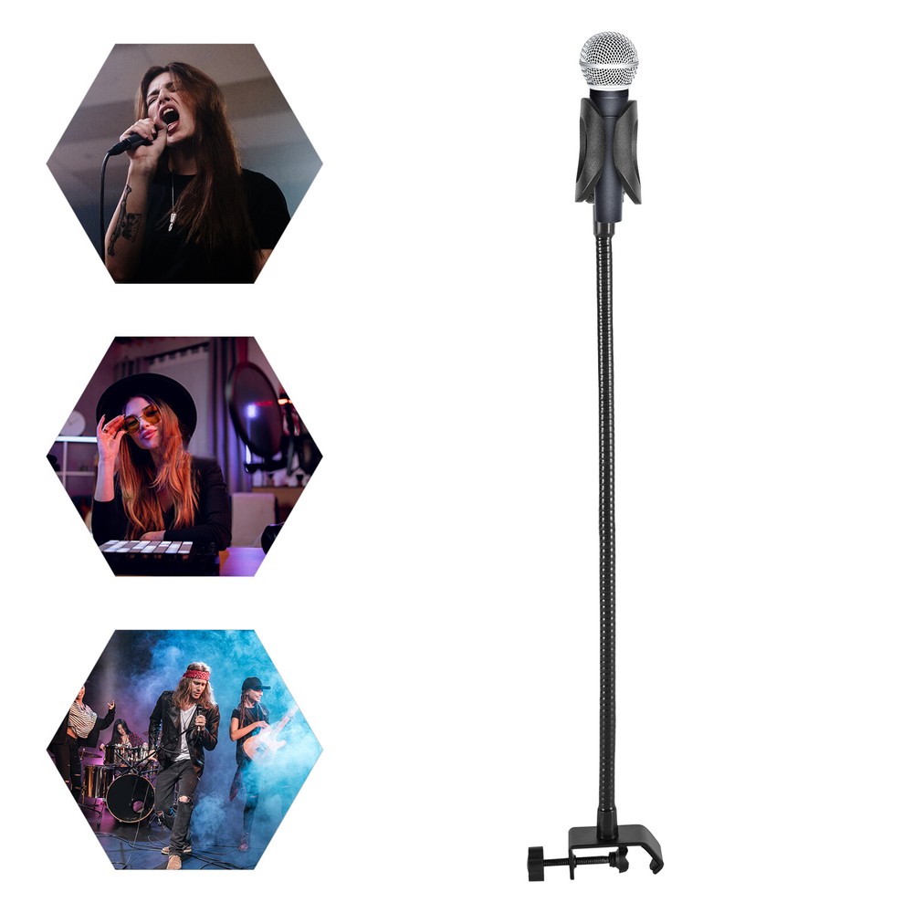 Adjustable Microphone Stand Black with Desk Clamp for Radio Broadcasting