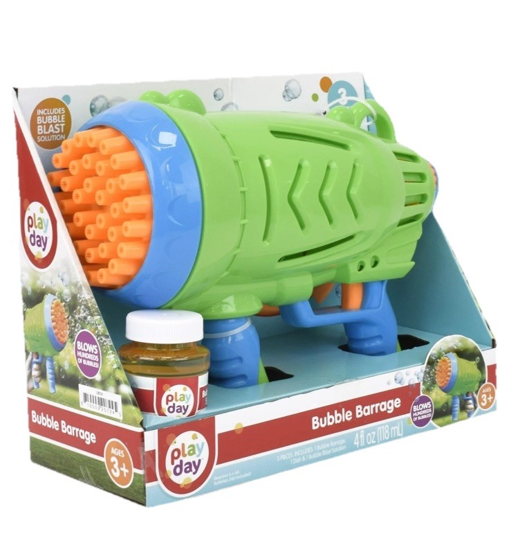Play Day Bubble Barrage Blaster 3 Pieces Includes 4oz Solution & Drip Tray