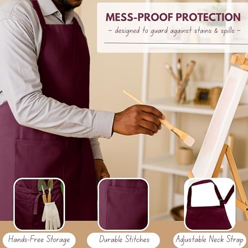 Kitchen Apron 2 Pack - 100% Cotton Adjustable, Durable Apron Burgundy Wine
