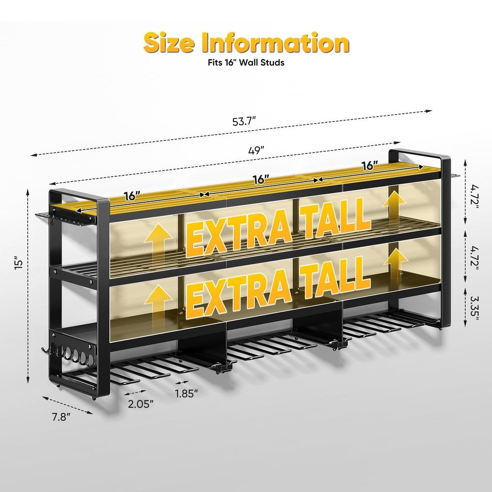POKIPO 49" W Large Power Tool Organizer Wall Mount, 4 Layer Width, Black