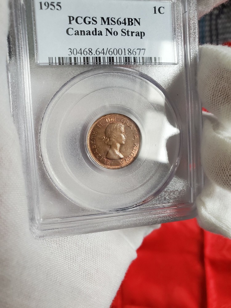 1955 Canada 1 Cent No Strap(NSF) PCGS MS64 BN. Extremely Rare Canada Small Cent