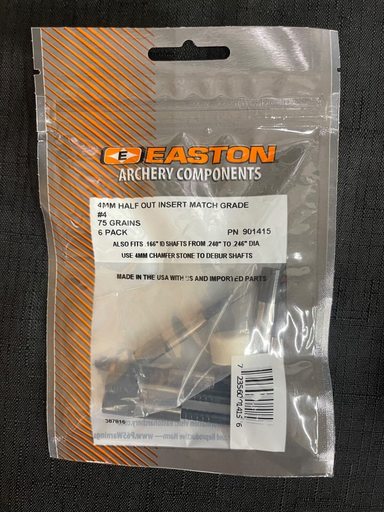 Easton Archery 4MM Match Grade Half Out Inserts 6 Pack Multiple Sizes