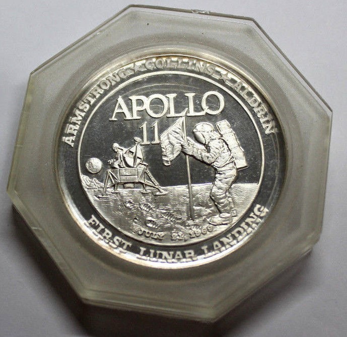 APOLLO 11 SILVER PLATE PROOF Commemorative Medals In case DEEP MIRROR Reeded