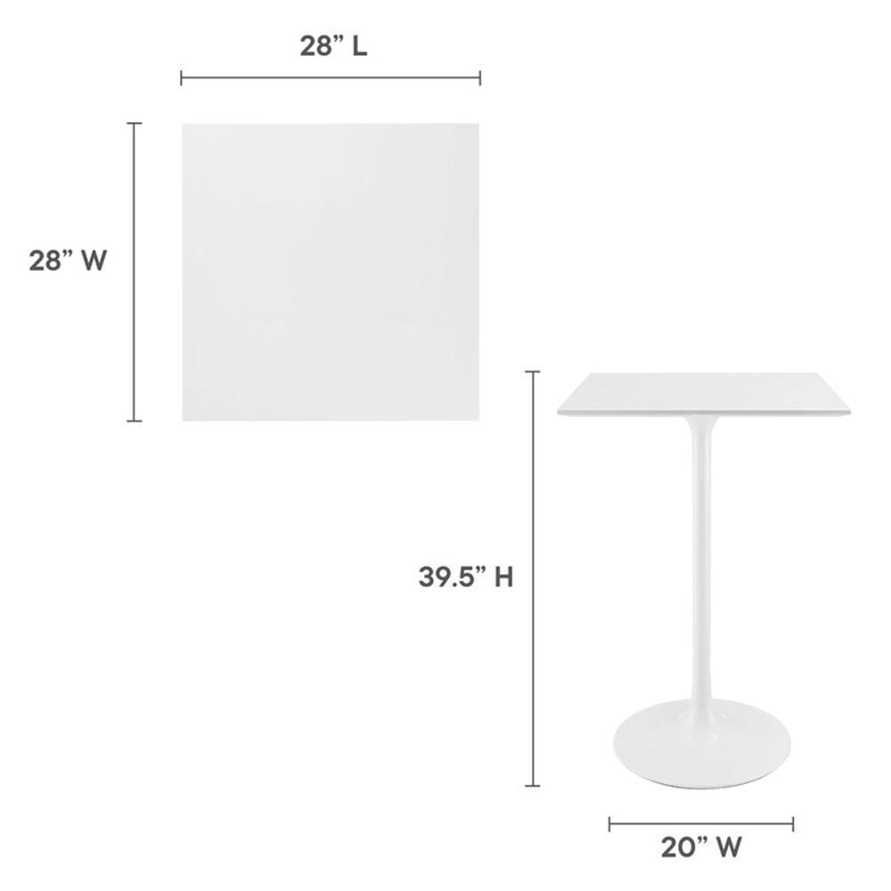 Modway Lippa 28" Square Modern Lacquered MDF Wood Bar Table in White