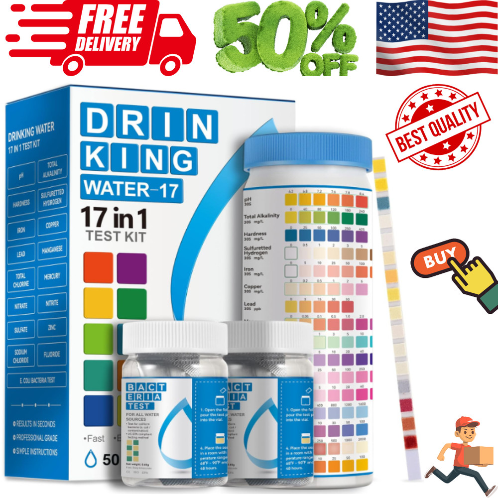 Drinking Water Test Strips 17 in 1 50 Strips + 2 Bacteria Tester Kits, Complete