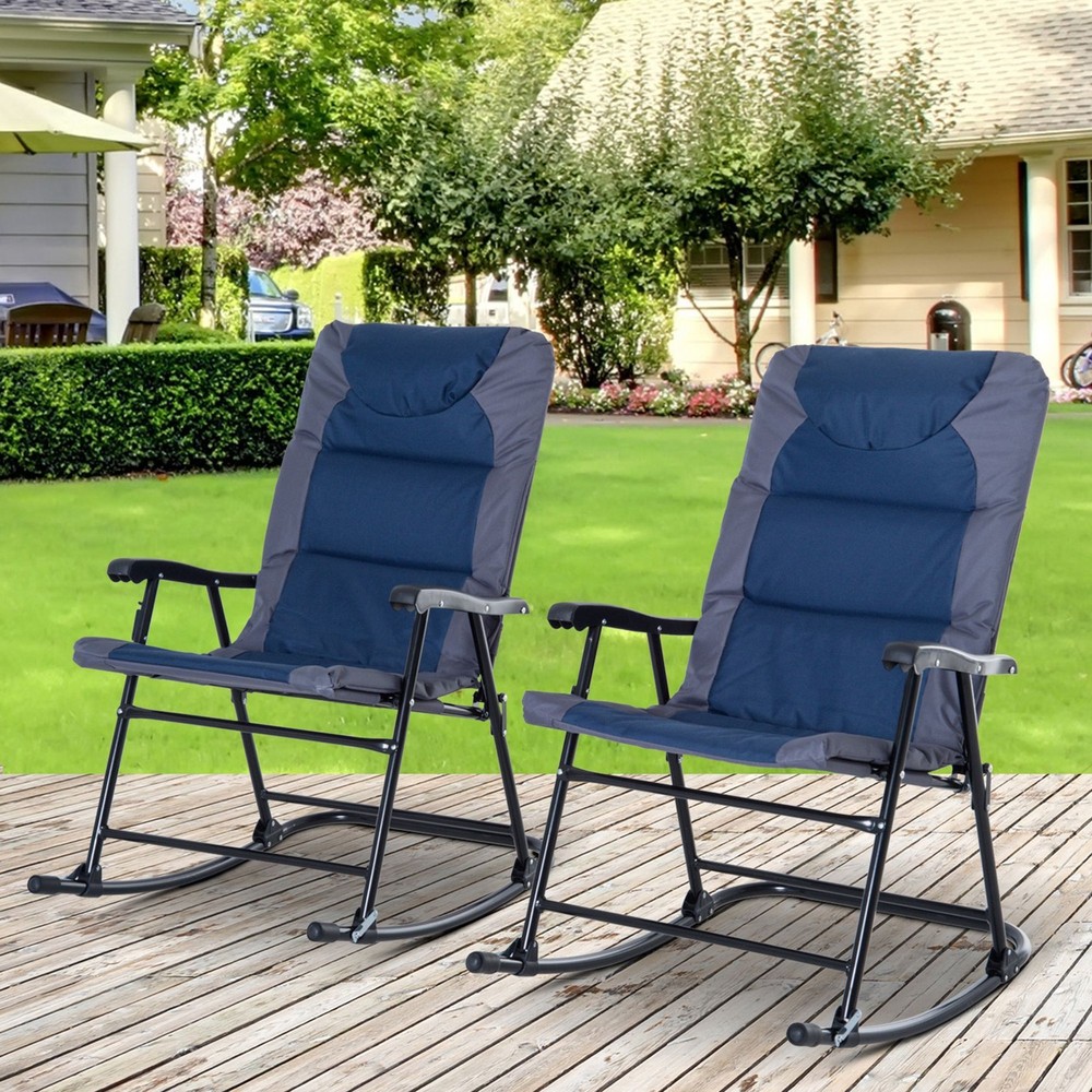 2PC Rocking Chair Set for Deck 265lb Support Foldable Steel Frame